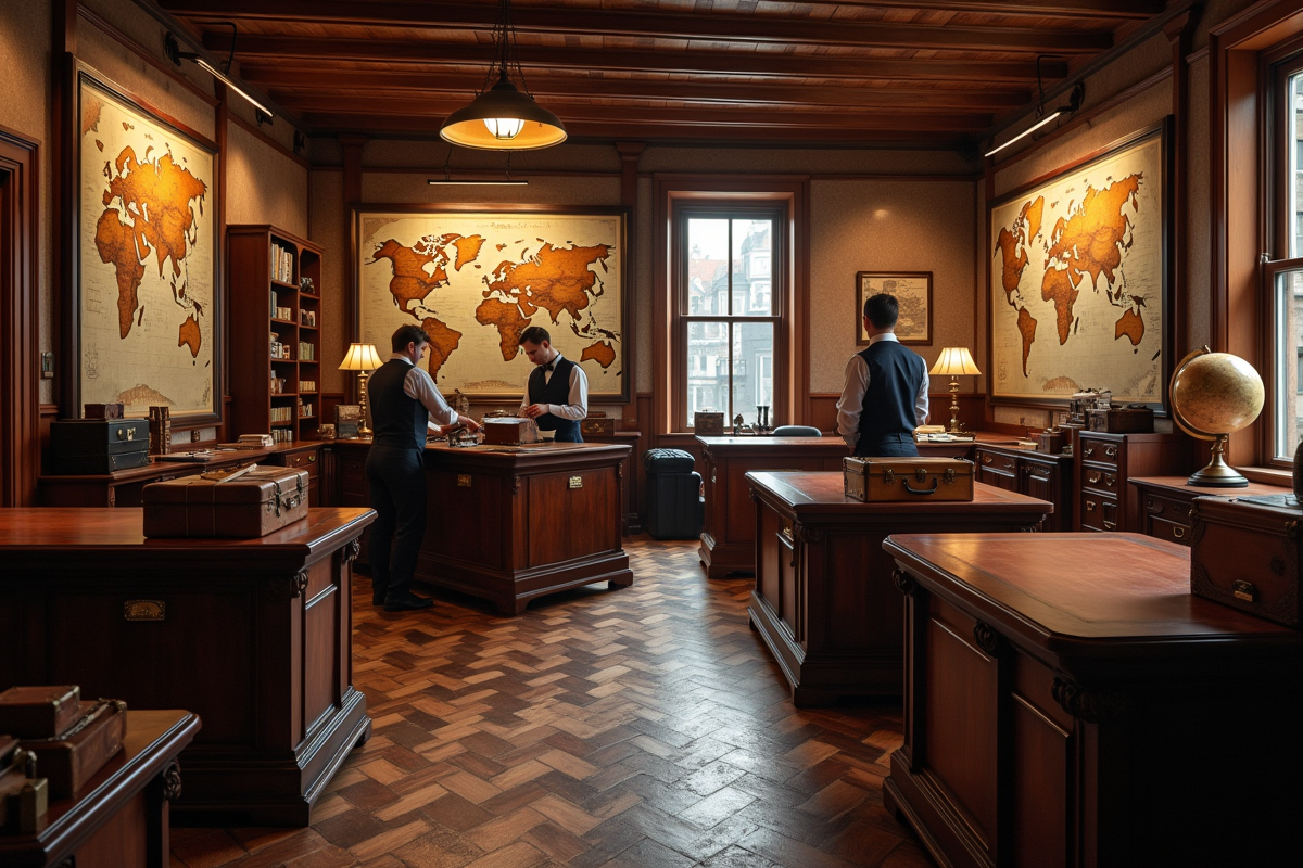 Intérieur d'une agence de voyage vintage du XIXe siècle