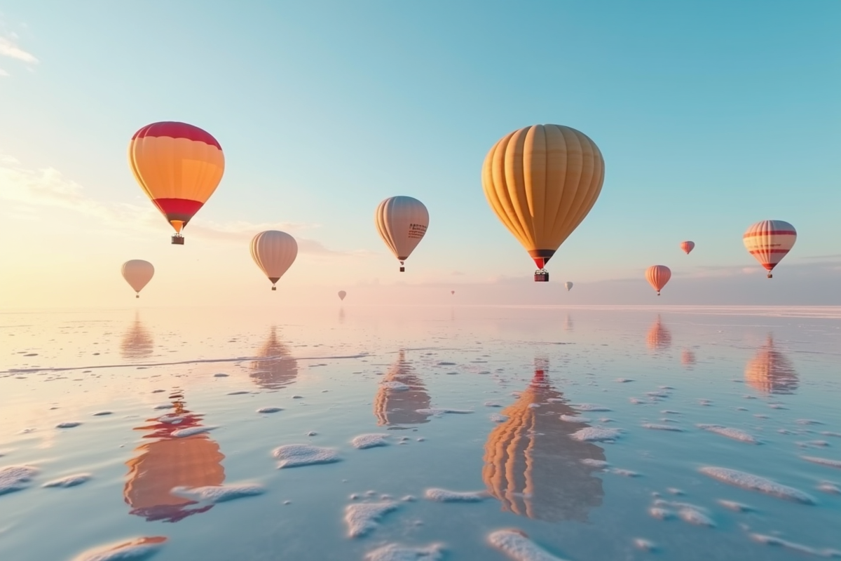 Ballons flottant au-dessus des salins de Chott El Jerid en Tunisie