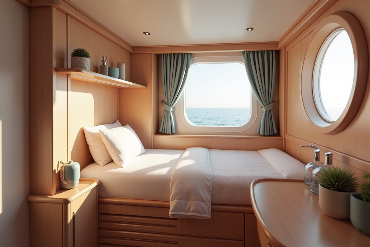Cabine compacte d'équipage avec lit simple et hublot