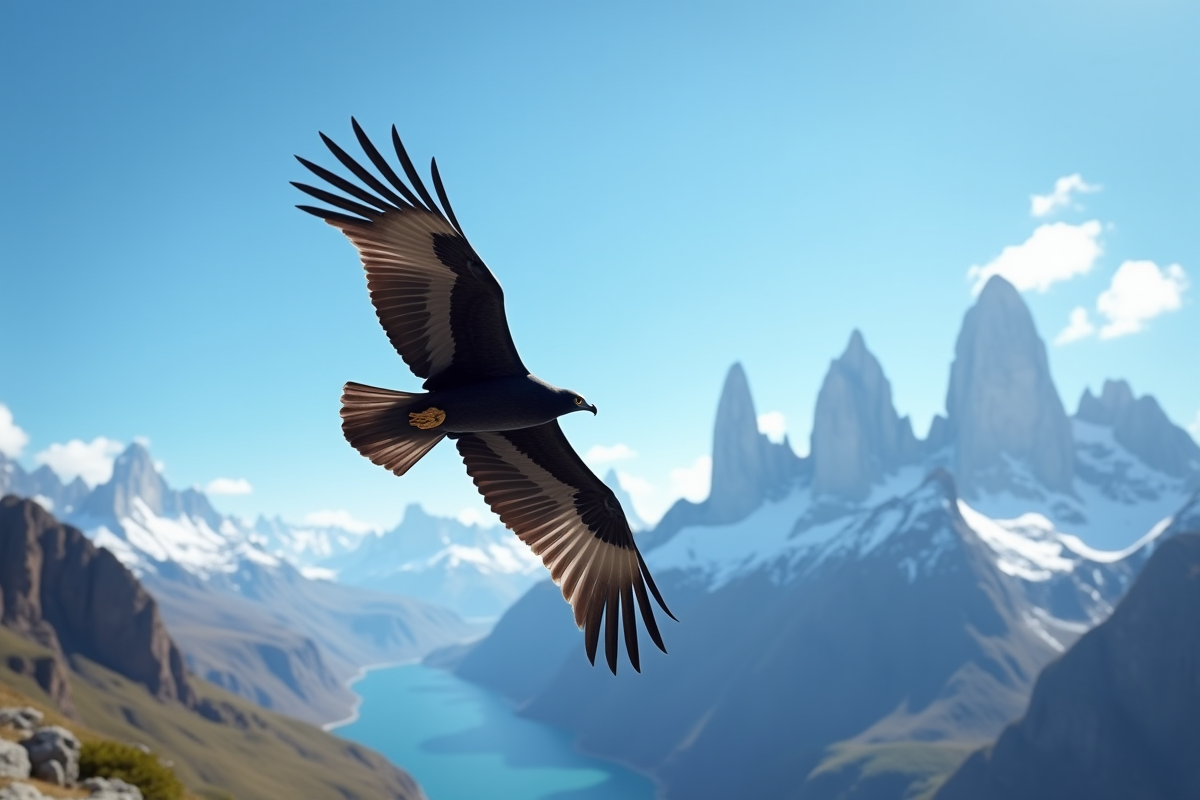 Condor andin majestueux survolant les montagnes patagoniennes