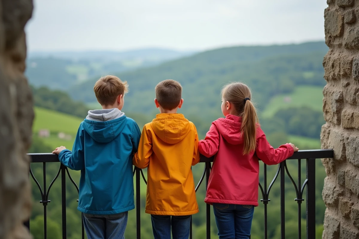 Enfants regardant depuis une tour du château