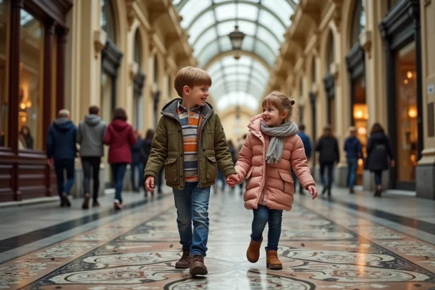 Famille avec enfants dans le passage Vivienne à Paris