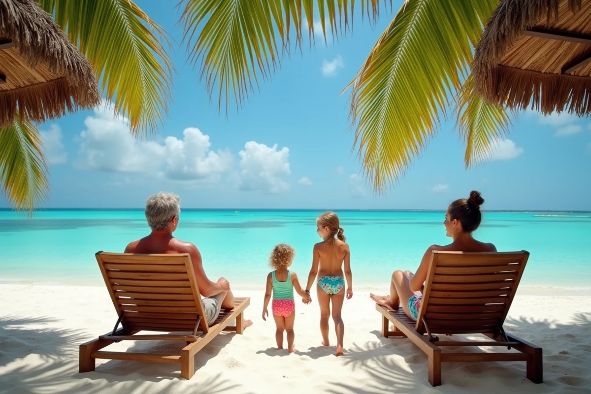 Famille en vacances sur une plage de République Dominicaine dans un resort tout compris depuis Lyon