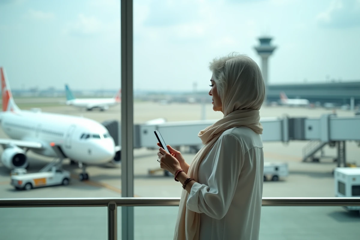 Femme regardant un vol depuis une terrasse d
