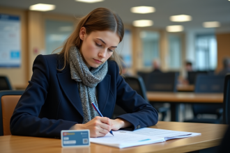 Jeune femme remplissant un formulaire de demande de passeport