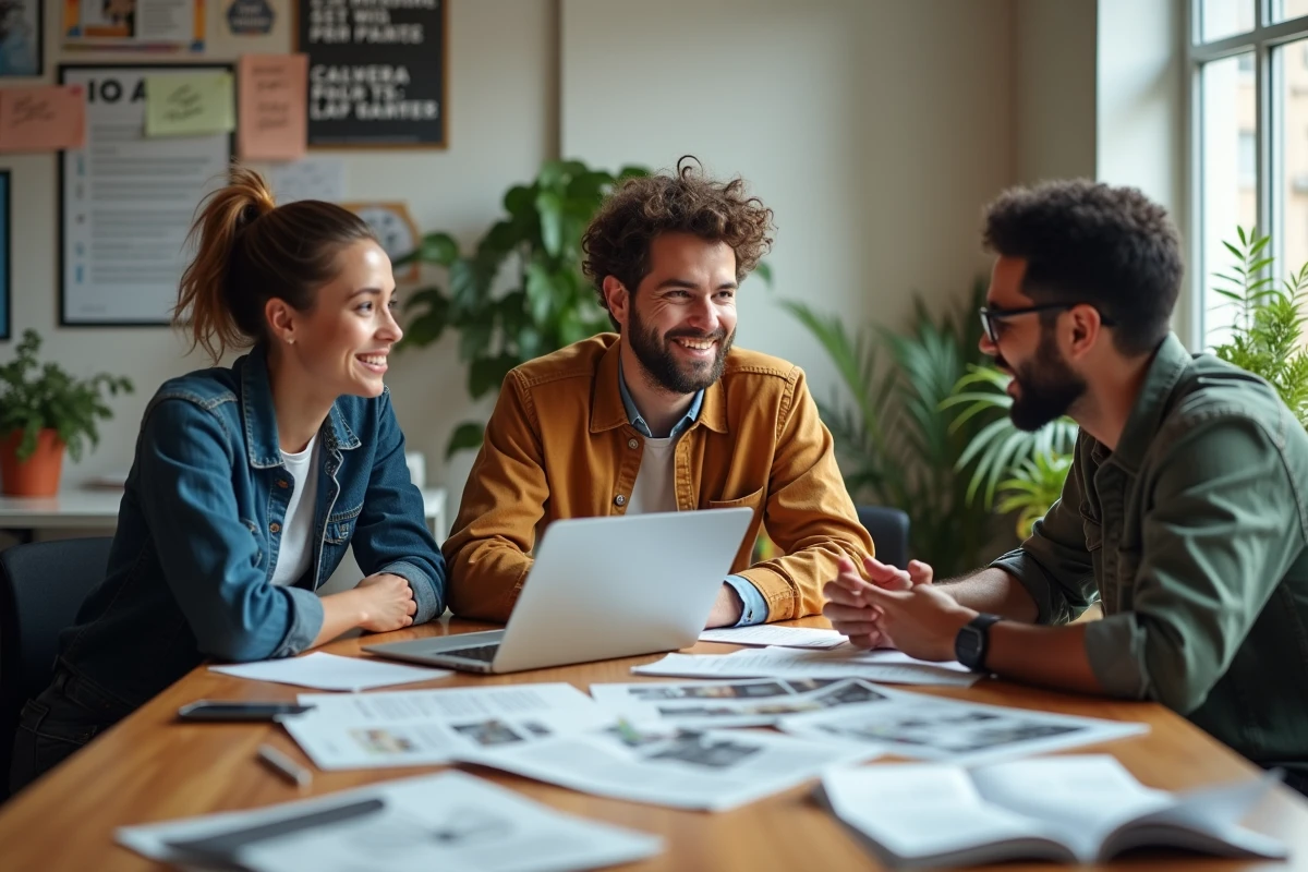 Groupe de créateurs discutant autour d