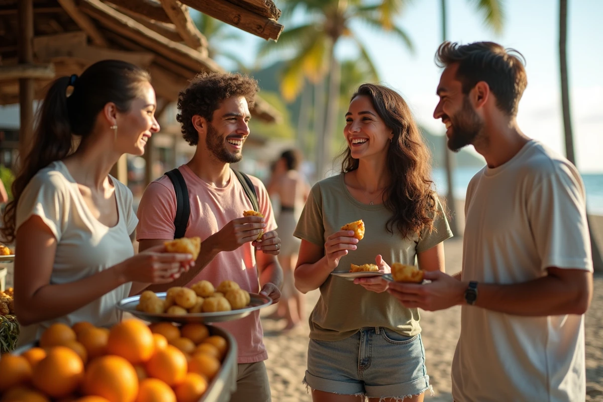 Groupe d amis au marché de Saint Paul à la Réunion