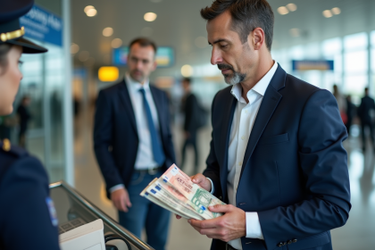 Homme d'affaires avec des euros à l'aéroport