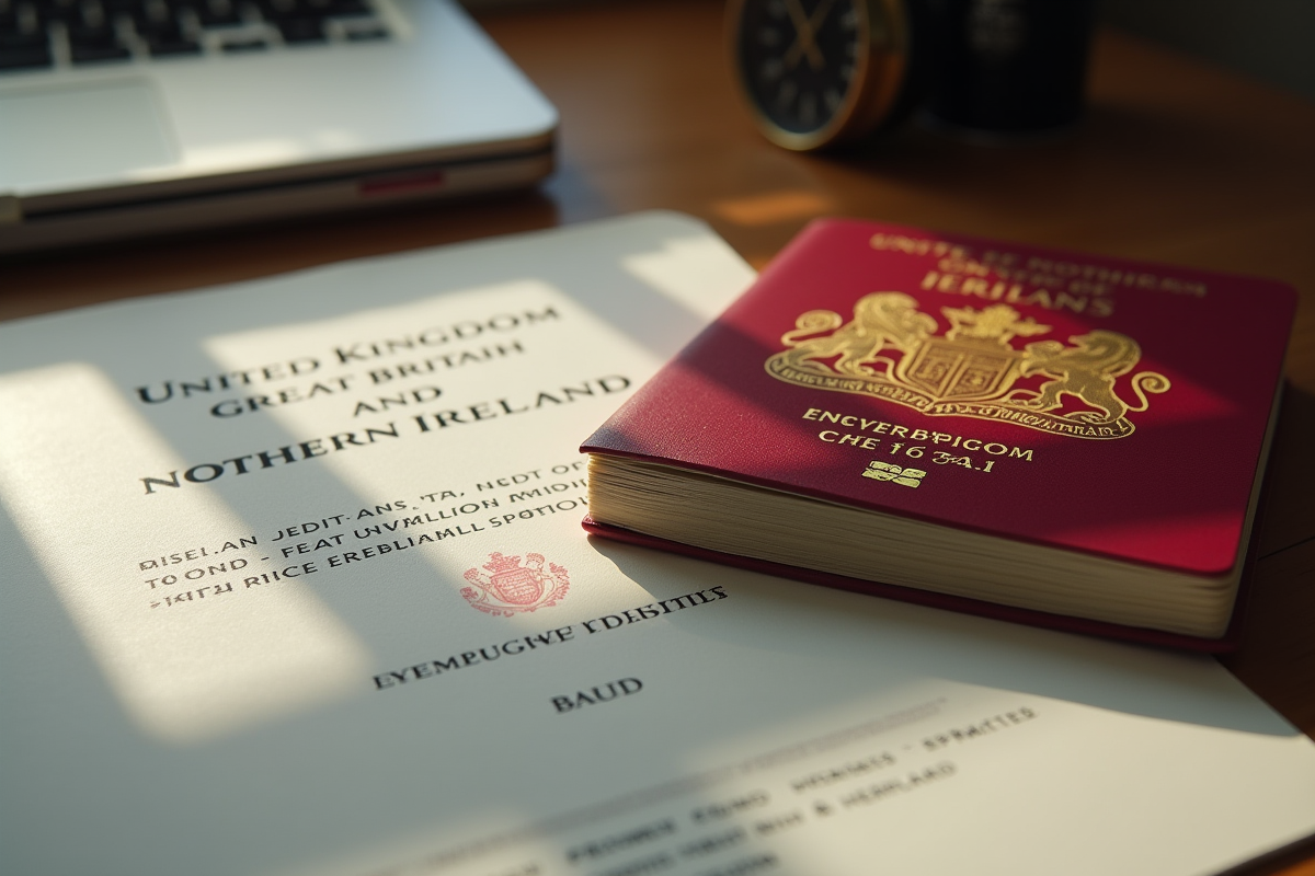 Passeport britannique sur bureau avec document officiel