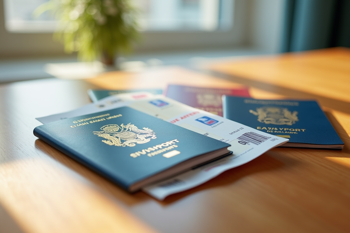 Passeports et carte d'identite europeenne sur une table ensoleillee