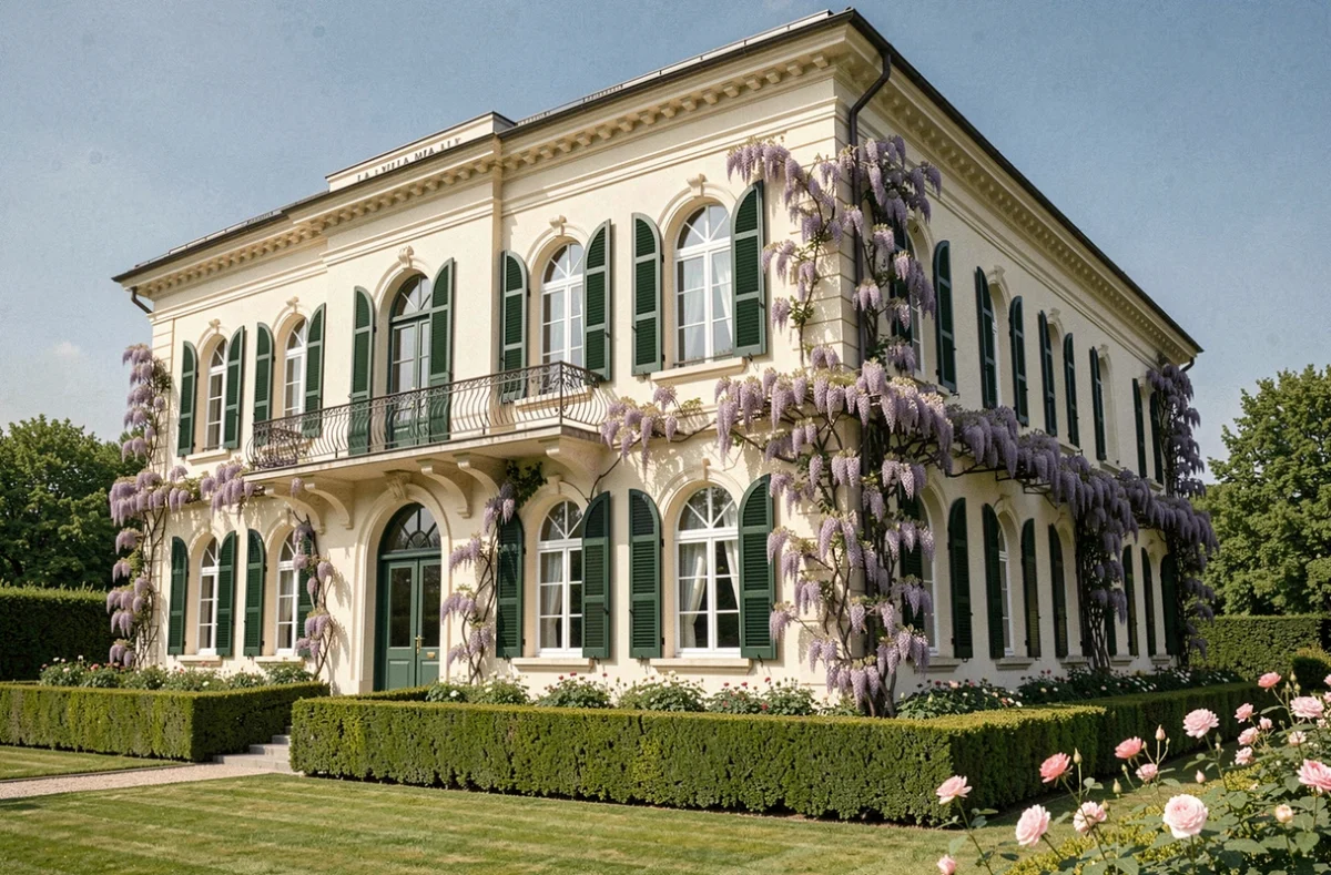 La Villa Météor à Hochfelden, villa bourgeoise du début du XXe siècle avec glycine, balcons en fer forgé et jardin soigné