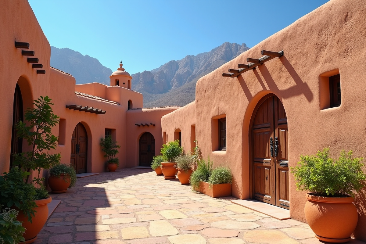 Village marocain traditionnel au pied de l'Atlas avec architecture en terre