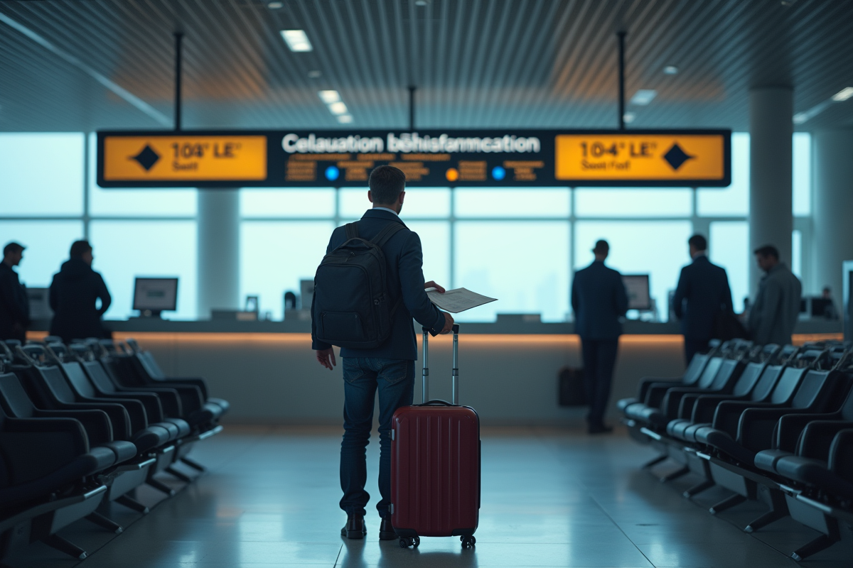 Voyageur avec valise à la douane de l'aéroport