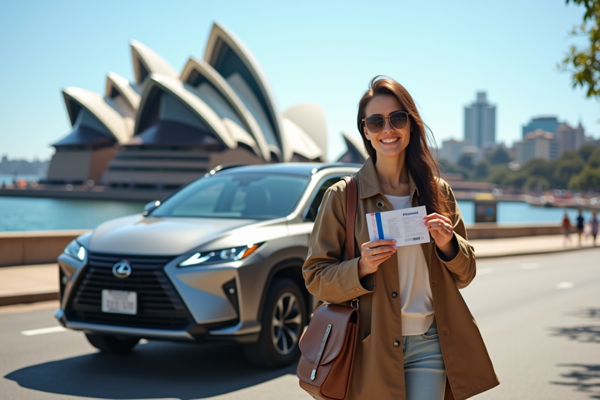 Voyageur avec permis français devant l opéra de Sydney ensoleille